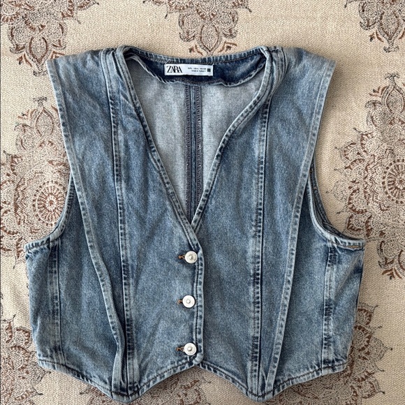 Zara Denim Cropped Vest - Picture 1 of 4